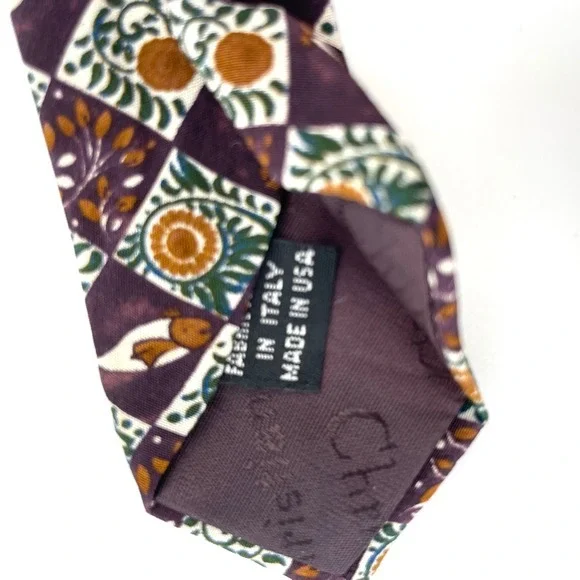 🚀 VTG Christian Dior Monsieur Necktie Plum Green Brown Mens Designer Tie - Picture 4 of 8
